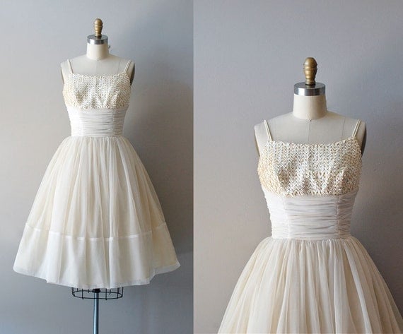 50s wedding dress / chiffon 1950s wedding dress / Among Angels