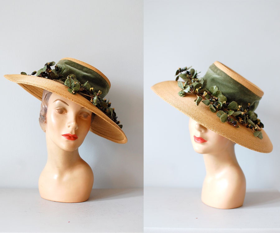 1940s hat / wide brim tilt hat / picture hat / Silverberry 40s hat