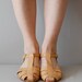 t-strap wedge sandals / 80s leather sandals / leather wedges