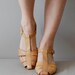 t-strap wedge sandals / 80s leather sandals / leather wedges