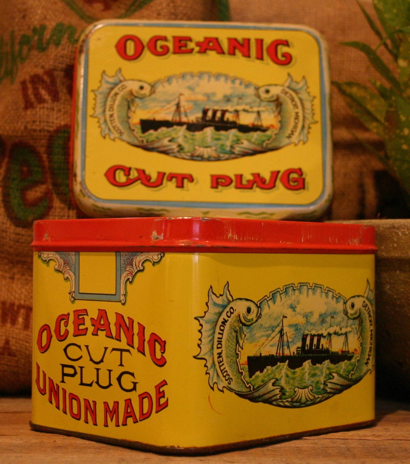 CANDLE Unique Hand-Poured Soy Wax Candle in Vintage Yellow OCEANIC Tobacco Cut Plug Can GREAT Gift Antique CollectableTin
