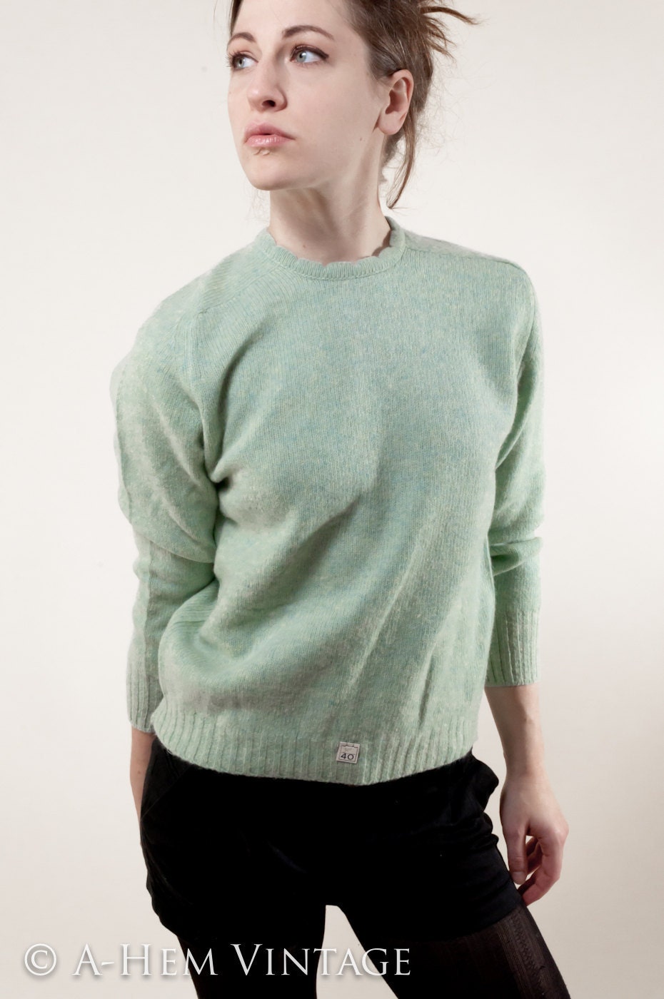 Minty Flecked Lambs Wool Sweater