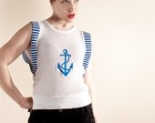 70s-80s White Mesh Anchor Embroidered Tank