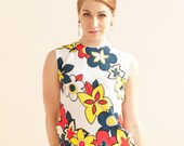 NOS 60s Mod / Floral Sleeveless Blouse / Primary Colors