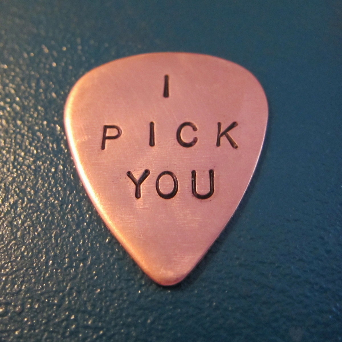Personalized Guitar Pick - Plectrum - Hand stamped COPPER Guitar Pick - 25 characters or less - Gift for Groom, Gift for Musician