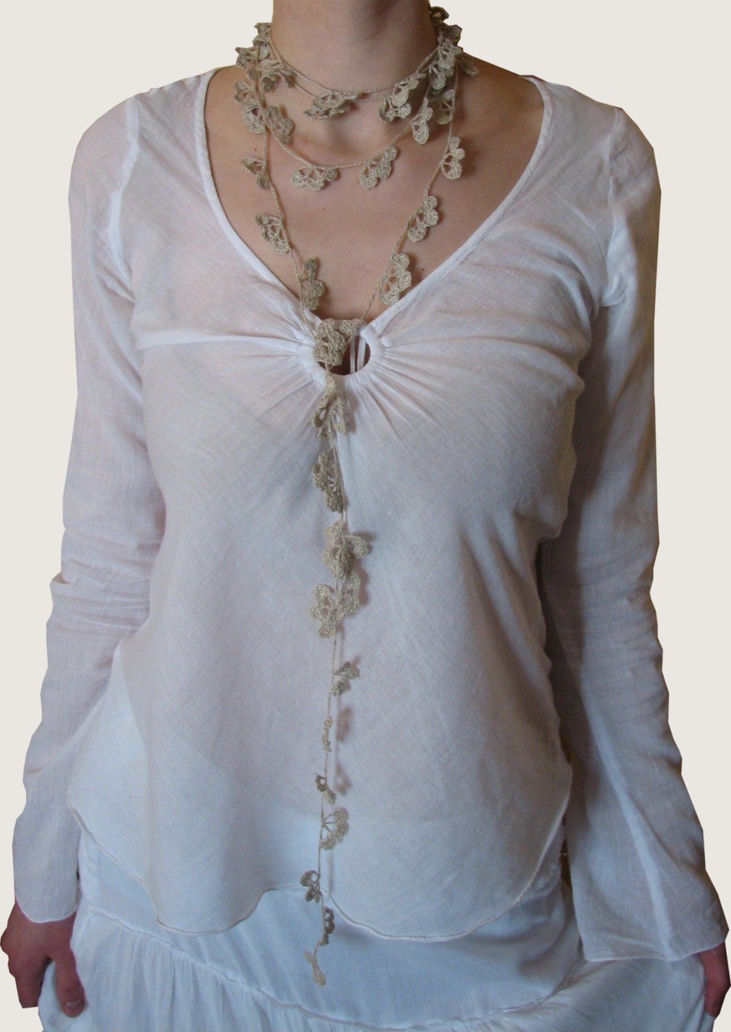 FEATURED on Crochet so Pretty by Ami Palanjian.Linen Lariat.HeadBand. Chrocheted.  VIVIAN. Natural Grey