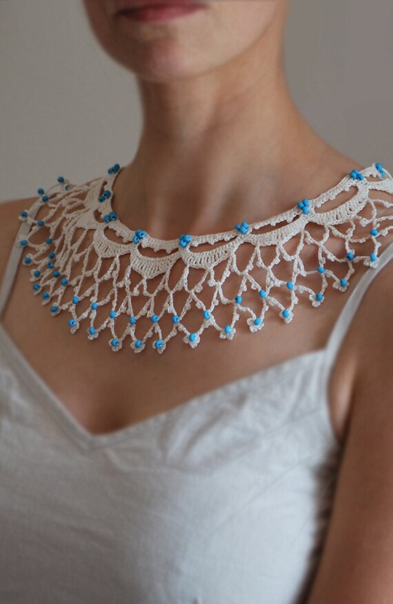 Delicate Linen Lace Necklace. Amanda. Cream White/Light  Ivory.