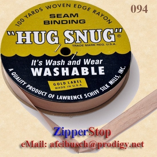 Hug Snug Seam Binding 100 yds Roll 1/2 inch Wide Hug Snug - 094 - LT MINK - 100 percentage Woven-edge Rayon - Wash 'n Wear - made in USA