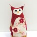 SALE felt owl- stuffed 8 inch stuffed HOOT owl in red with cherry blossoms