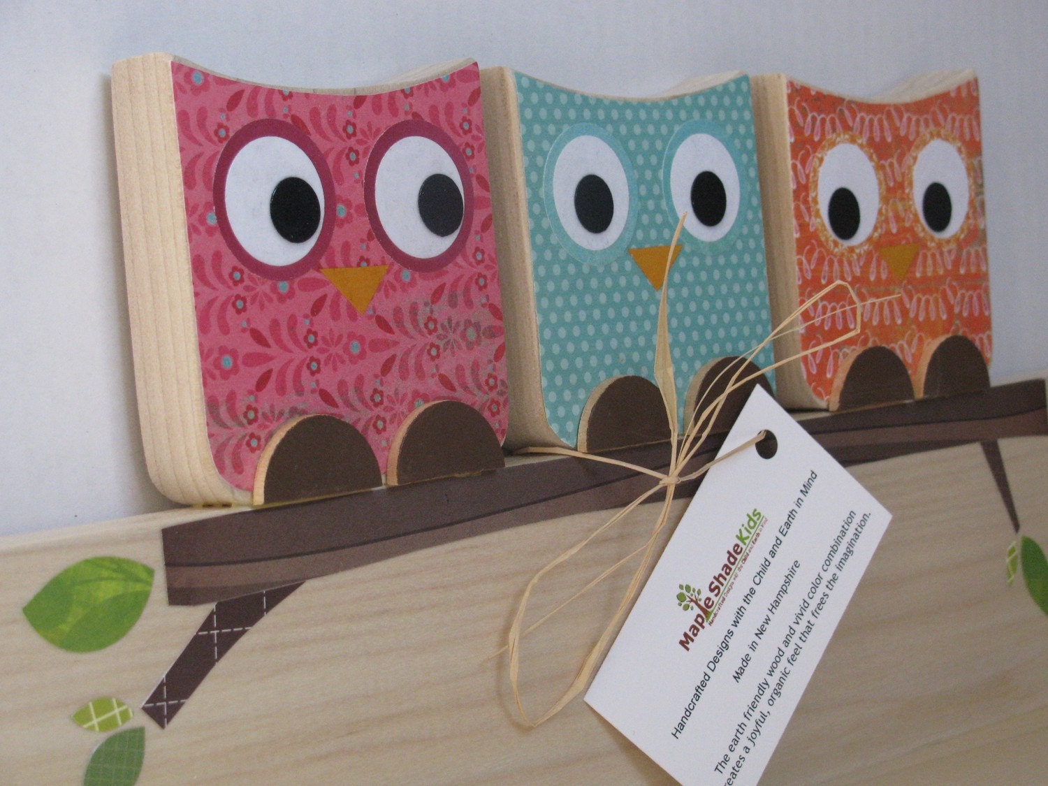 Owl Friends Shelf - Hot Pink, Turquoise and Orange - eco-friendly by Maple Shade Kids