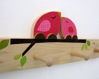 Mother and Baby Bird Peg Rack -Hot Pink - eco-friendly by Maple Shade Kids