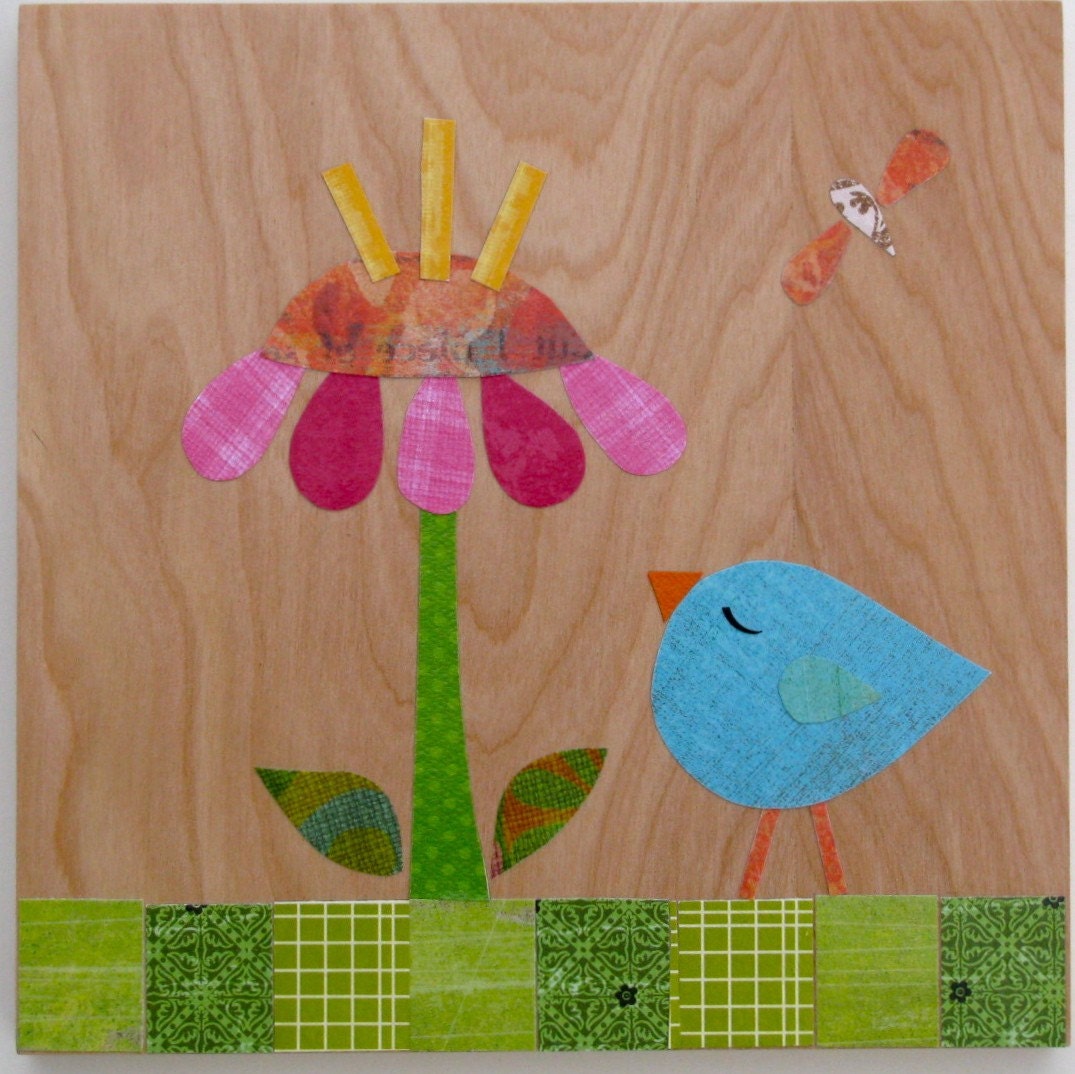 Flower and Bluebird Collage - eco friendly - by Maple Shade Kids