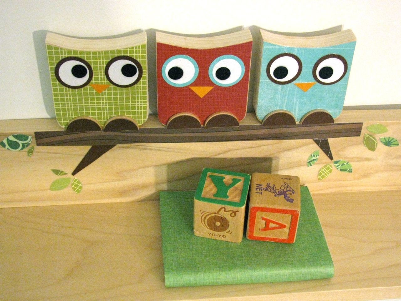 Owl Friends Shelf - Lime, Red and Turquoise - eco-friendly by Maple Shade Kids