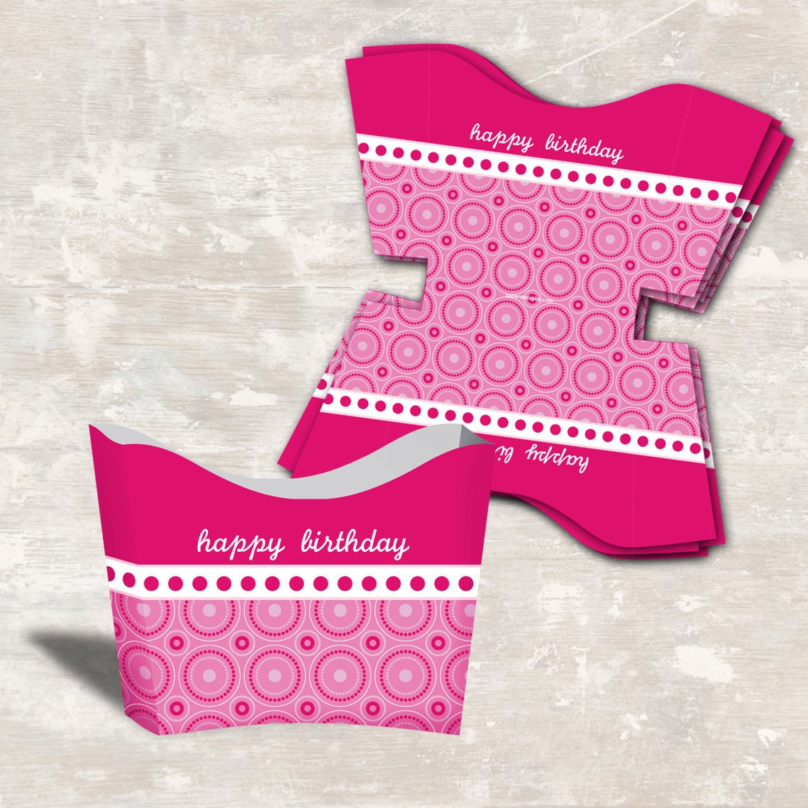 PRINT & SHIP PInk Polka Dot Birthday Party Snack Boxes (set of 12)