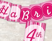 PRINT & SHIP PInk Polka Dot Birthday Party Pennant Banner ("Happy 1st Birthday")