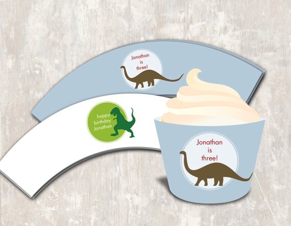 Dinosaur Dig Birthday Party Cupcake Wraps (set of 12) PRINT & SHIP Il_570xn