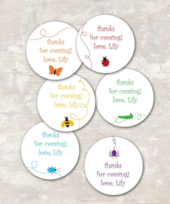 PRINT & SHIP Rainbow of Bugs Birthday Party Goodie Bag Gift Tags (set of 12) Il_570xn