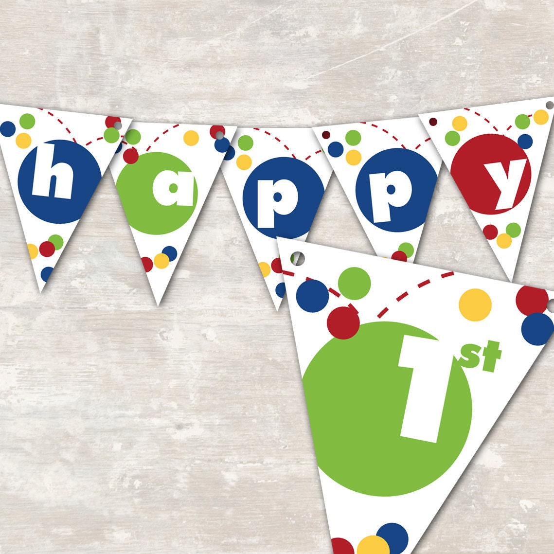Bouncy Ball Birthday Party Pennant Banner ("Happy 1st Birthday") PRINT & SHIP Il_570xn