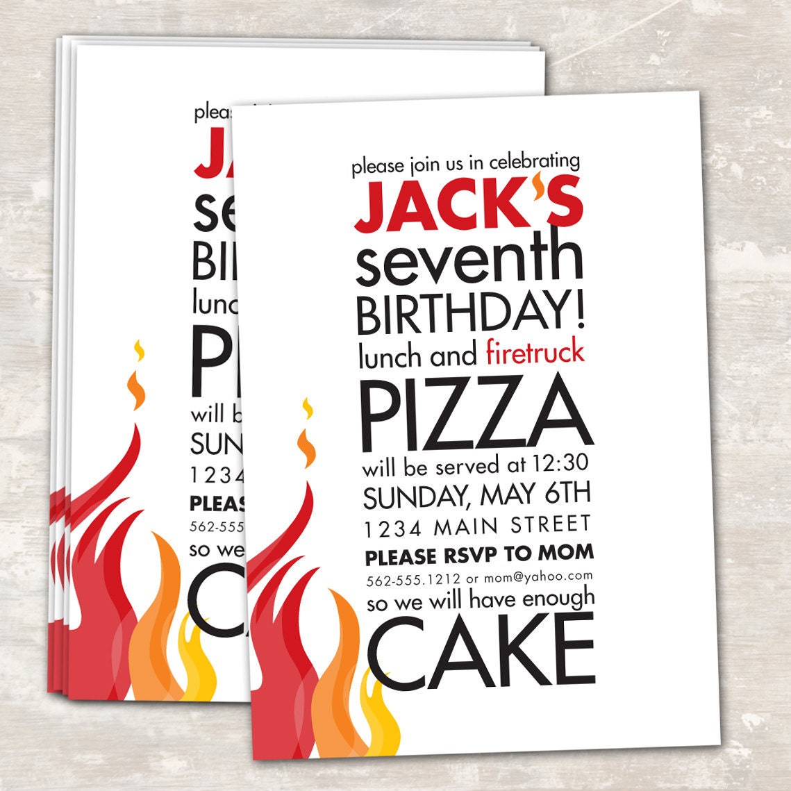PRINT & SHIP Fire Truck Birthday Party Invitations (set of 12) Il_570xn
