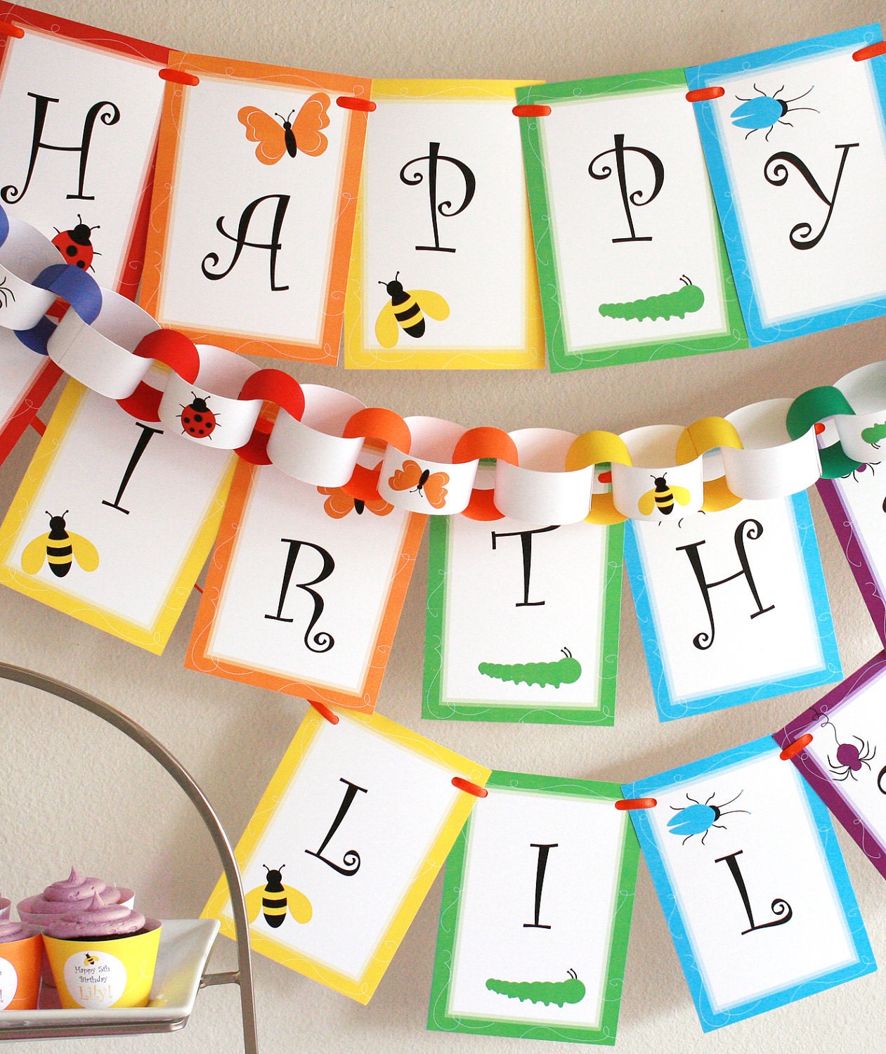 Rainbow of Bugs Birthday PRINTABLE Party Collection - You Customize EDITABLE TEXT Instant Download