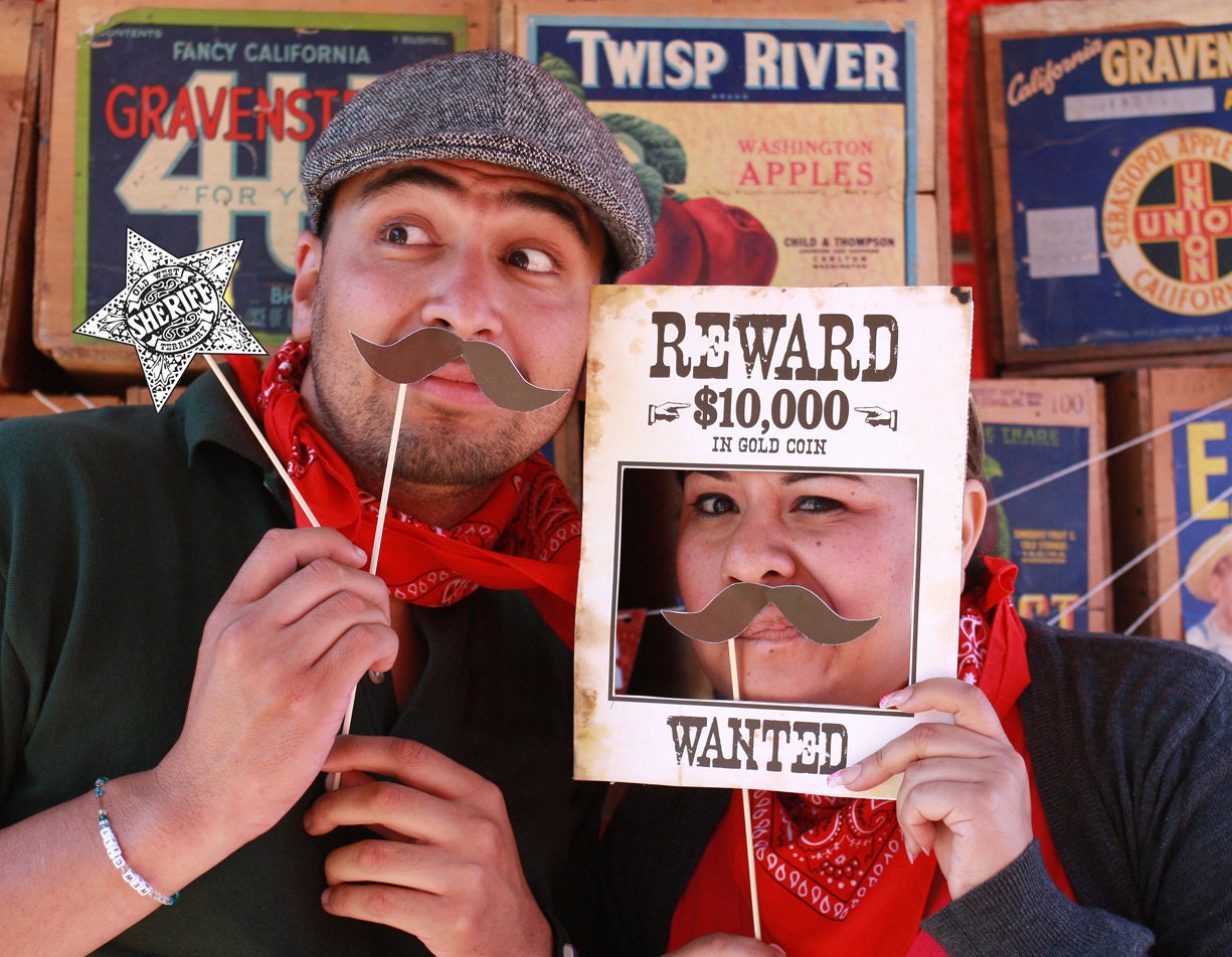 Wild West Printable PHOTO BOOTH PROPS Customizable - printable download pdf