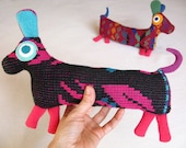 Sausage Dog plush, recycled materials - Pink and Black
