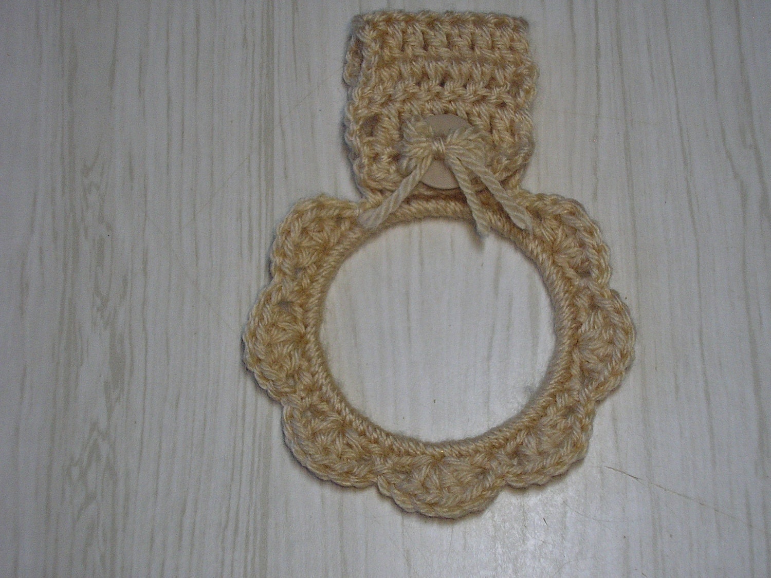 Hand Towel Holder Crocheted Ring Tan