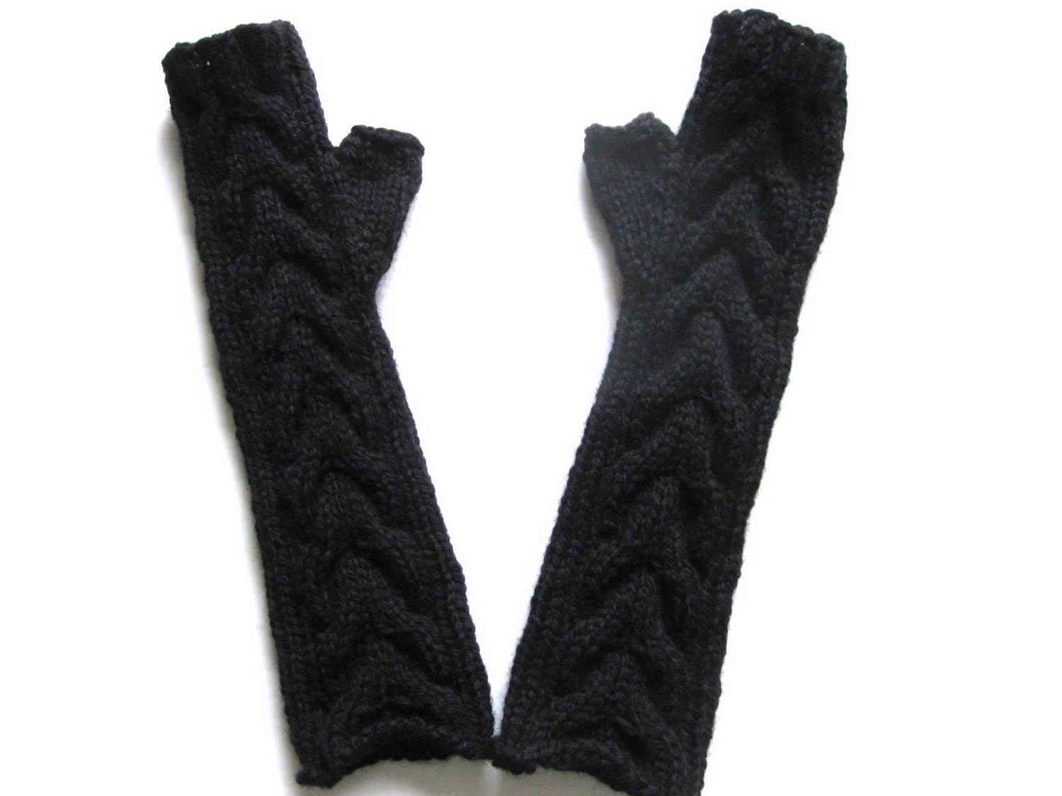 Black bella fingerless gloves fingerless mittens horseshoe cable ready to ship