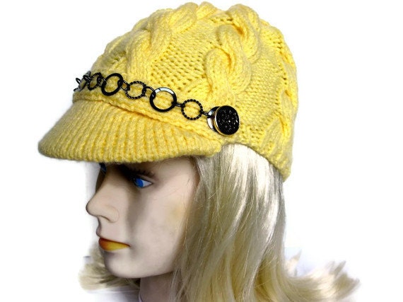 Hand knit newsboy cabled hat / visor or brim / teens / men / women / ready to ship