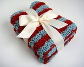 Organic Cotton Blue Red Baby Blanket - Ready to Ship
