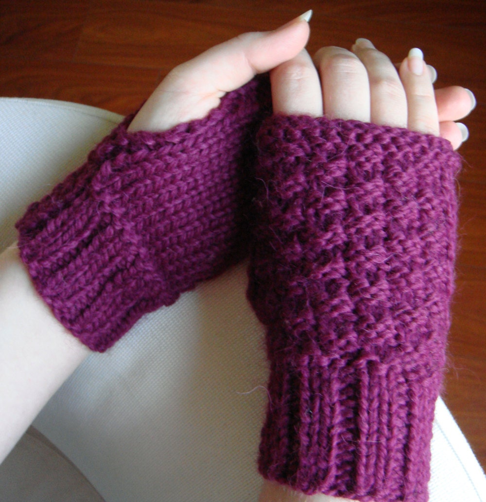 Alpaca Fingerless Gloves - Pink Magenta Women's M/L