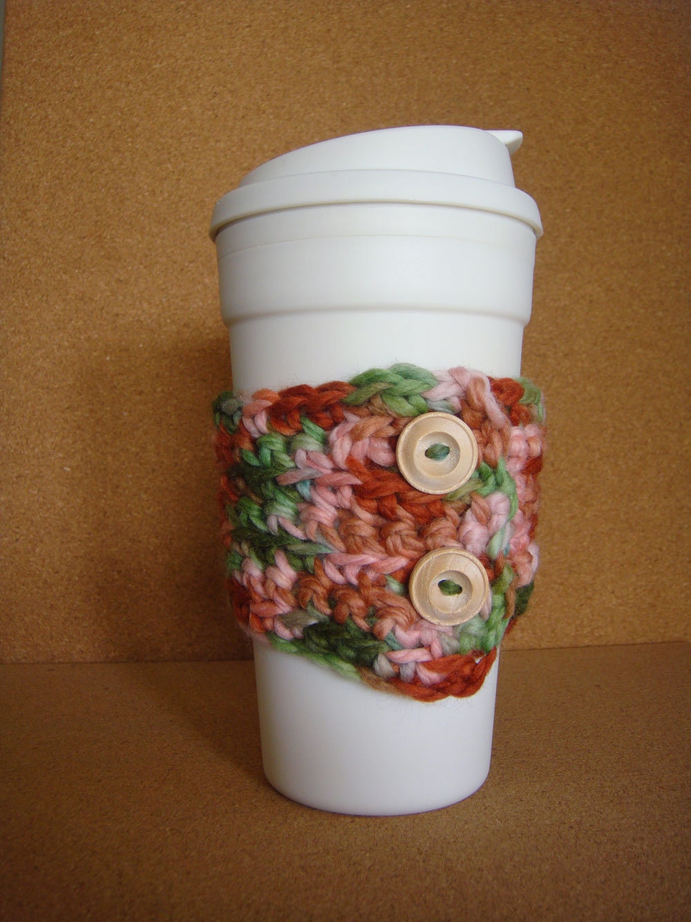 Coffee Cup Cozy Pink Green Red Brown