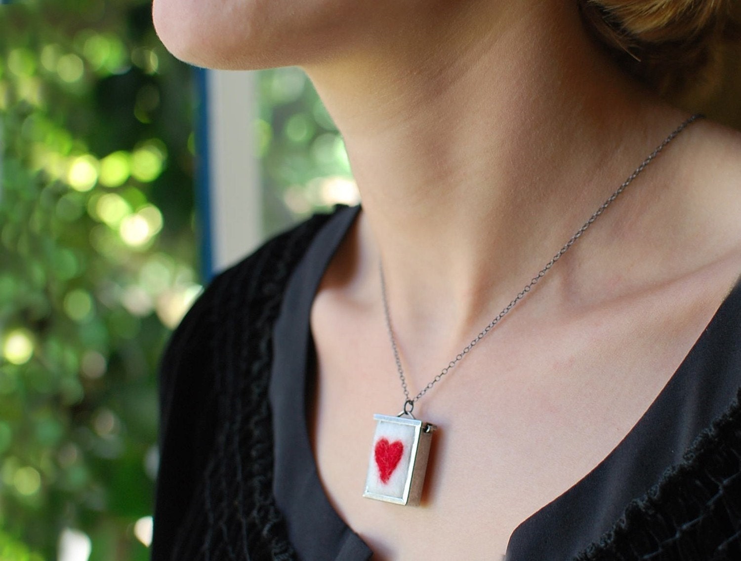 Locket Necklace, Valentines Day, Valentines, Needle felted locket, jewelry, pendant, Heart Felt Locket Necklace, Unique Pendant