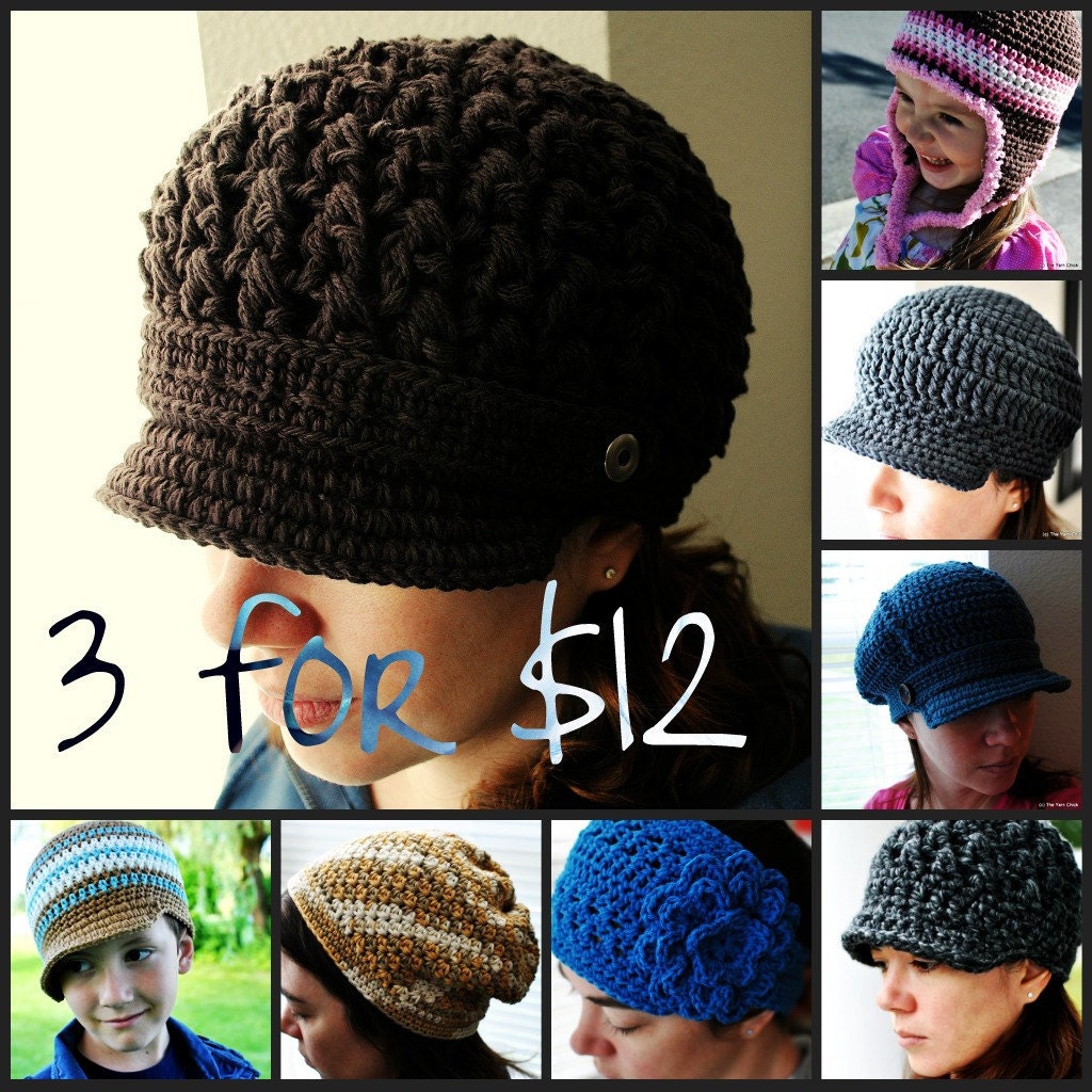 Any 3 Hat Patterns - You Choose