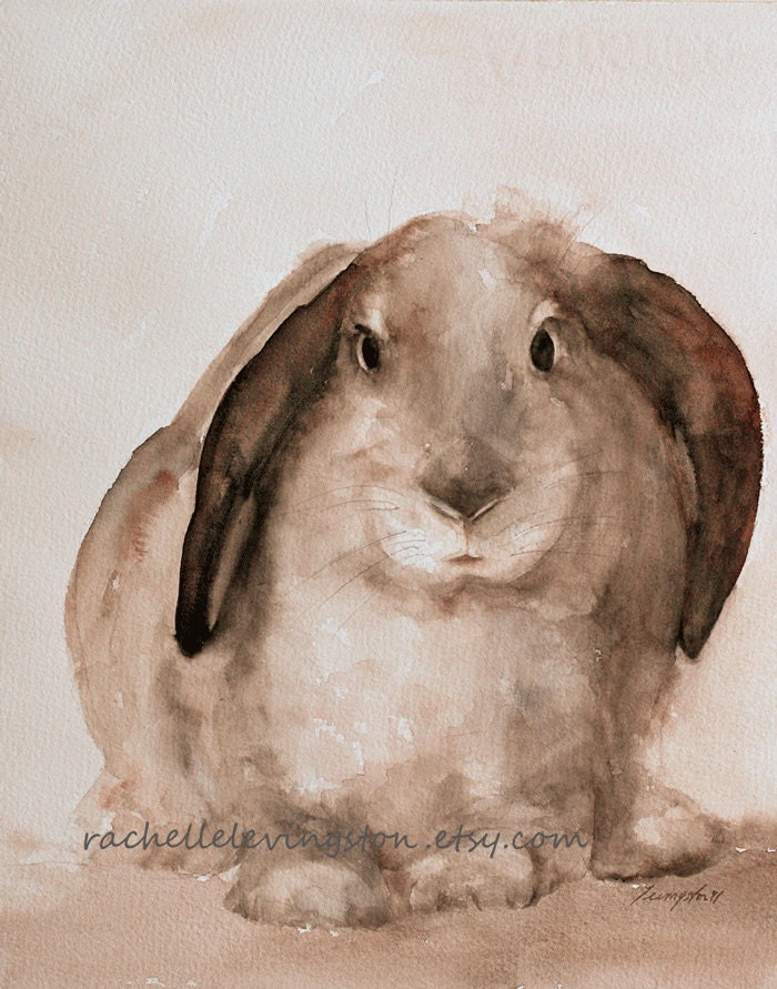 Kids Nursery PRINT of Bunny Painting art (Large bunny PRINT / Children's room decor gift for mom) 11x14 Cottage chic Shabby