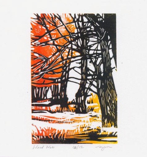Wood Web linocut