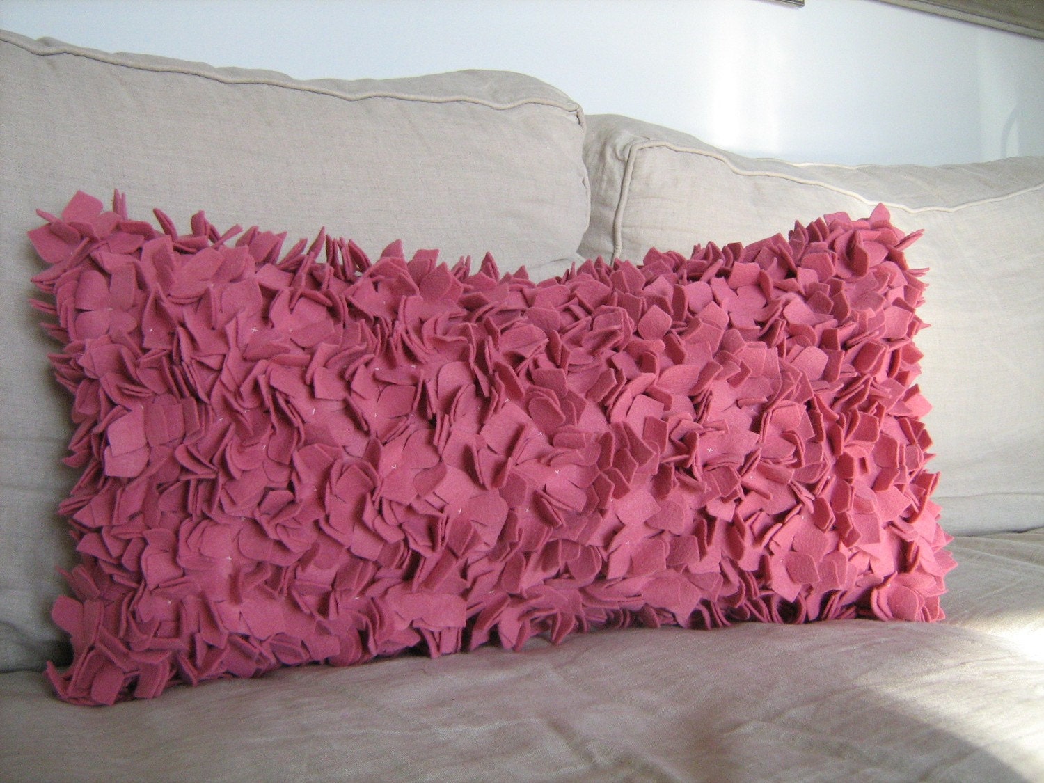The Statment Pillow- Large Hydrangea Lumbar Pillow in Rose Felt