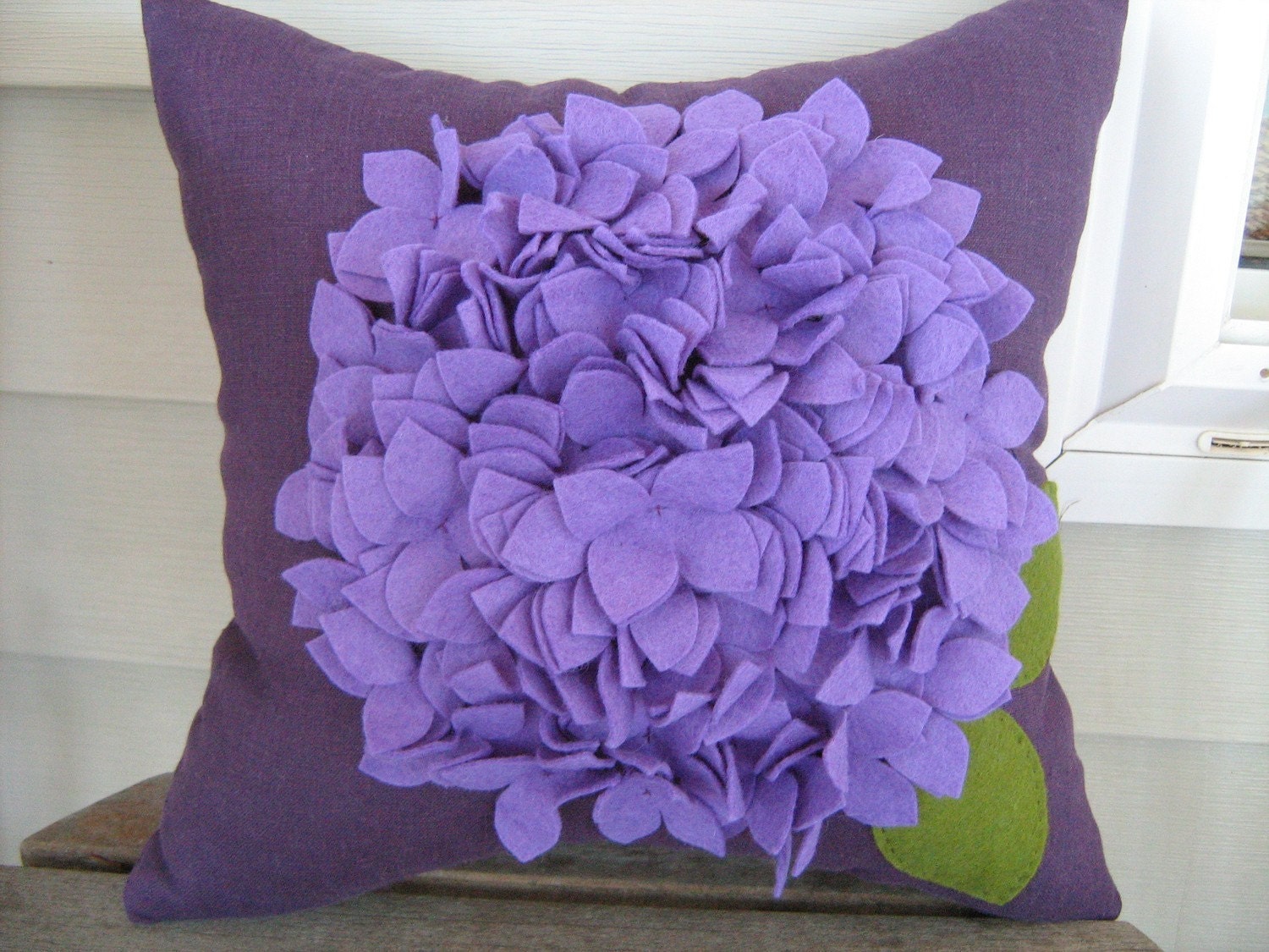 Purple Hydrangea Pillow in Linen and Felt
