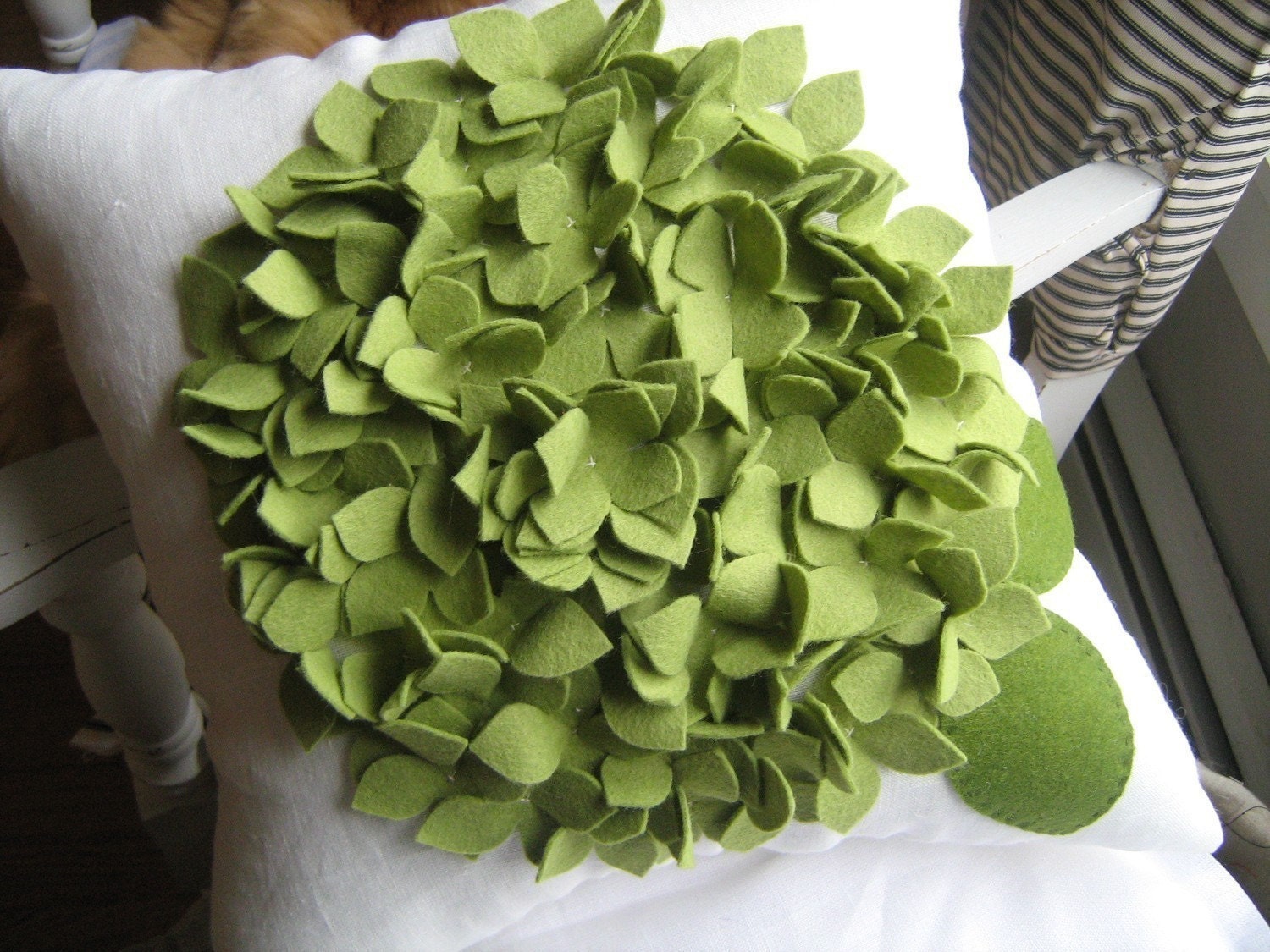 As Seen On Abc's GOOD MORNING AMERICA Hydrangea Pillow in Cream Linen and Sage/Pea Felt