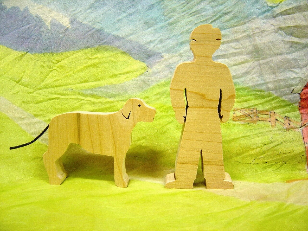 Dog and owner wooden toys