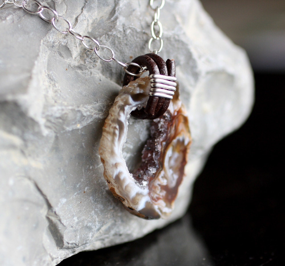 Sliced geode pendant necklace