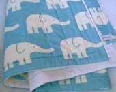 ORGANIC Baby Quilt / Turquoise Blue Elephants Modern Crib Bedding Quilted Blanket - Minimalist Kids Nursery Decor (Ready to Ship)