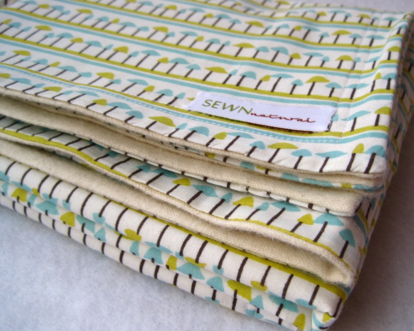 organic baby blanket bib set / woodland forest toadstools in eco friendly blue and green SALE