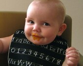 Orrganic Baby bib - Chalkboard Alphabet Eco Friendly Bib in Black - Back to School Kids - Food Teething Bib (Ready to Ship)