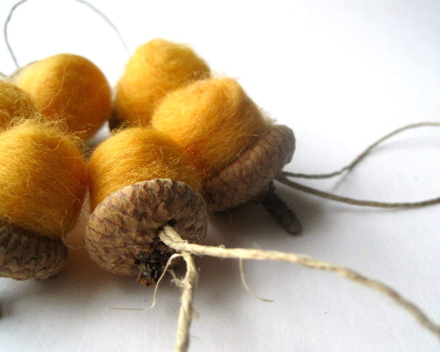Giant Felted Acorn Ornaments SET of 6 - Rustic Home Decor - Christmas Tree Ornaments - Autumn Gold Mustard Yellow Wool SET
