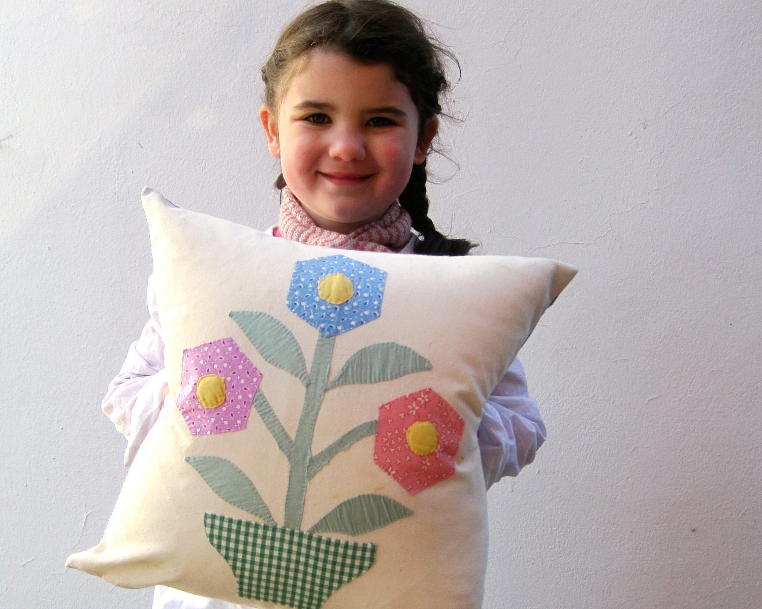 PILLOW sham cover cushion - home decor throw pillow handmade with 1930s rustic prairies flower basket - (ready to ship)