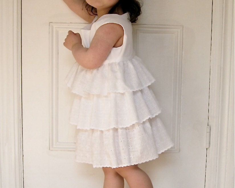 The Isla Dress - girls party wedding dress in textured white ruffles and eyelet lace / custom made indie clothing