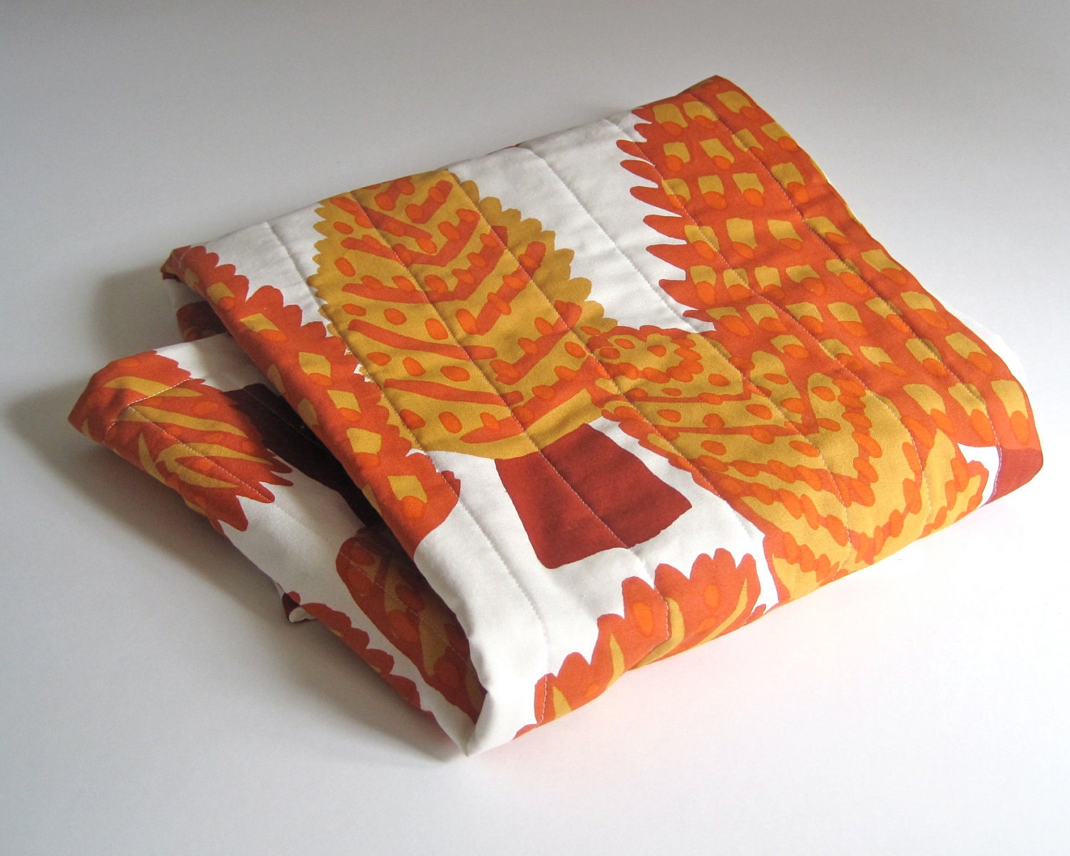 BABY QUILT Marimekko gold rust forest trees with organic cotton / modern kids bedding (ONLY 2 - Ready to Ship) - SewnNatural