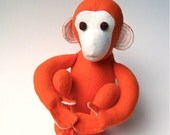 Organic Monkey TOY Stuffed Animal Baby and Toddler Eco-Friendly Modern XL Softie - Unisex Neon Atomic Tangerine Orange / Marlow the Monkey