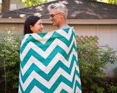 Picnic Blanket - WATERPROOF Modern Teal Green Chevron - Portable Outdoors Blanket - Couples Wedding Gift - As Seen on HGTV